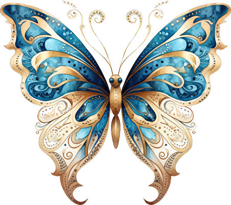 İşlemeli Mavi Kelebek Duvar Stickerı