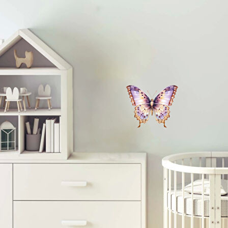 Çok Renkli Mor ve Altın Kelebek Duvar Stickerı