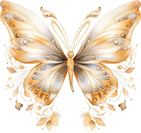 Altın Parıltılı Kelebek Duvar Stickerı