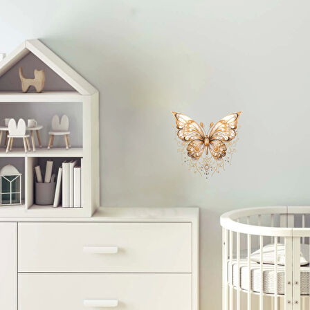 Altın Dantel Desenli Kelebek Duvar Stickerı