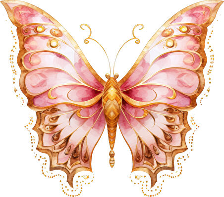 Pembe ve Altın Renkli Kelebek Duvar Stickerı