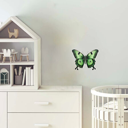 Yeşil ve Siyah Detaylı Kelebek Duvar Stickerı