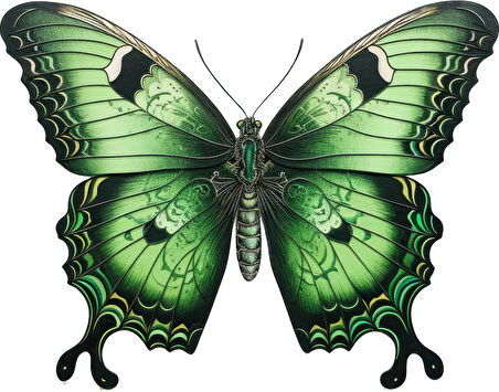 Yeşil ve Siyah Detaylı Kelebek Duvar Stickerı