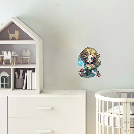 Mavi Işıklı Minik Kız Duvar Stickerı