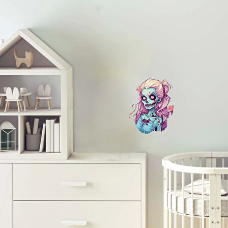 Pembe Saçlı Yaralı Zombi Kız Duvar Stickerı