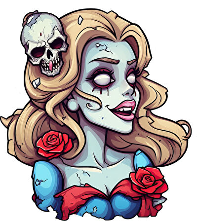Sarışın Kafatası Detaylı Zombi Kız Duvar Stickerı