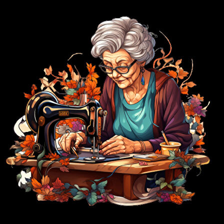 Dikiş Diken Yaşlı Kadın Duvar Stickerı