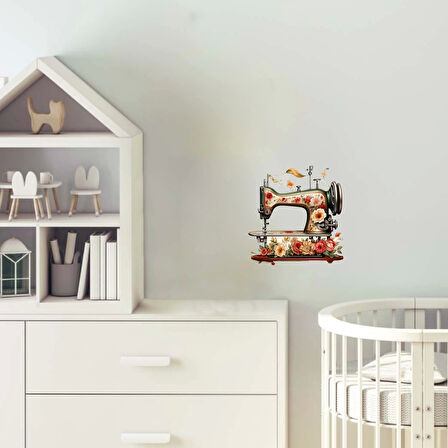 Çiçekli Dikiş Makinesi Duvar Stickerı