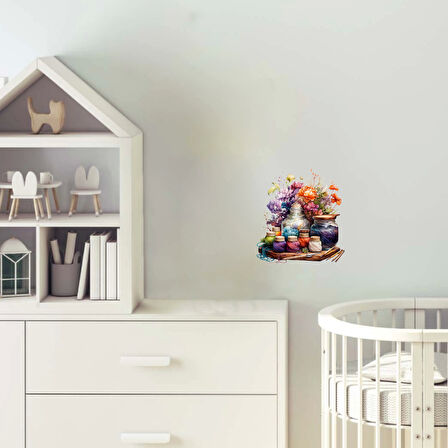 Çiçekli ve İplikli Sanat Malzemeleri Duvar Stickerı
