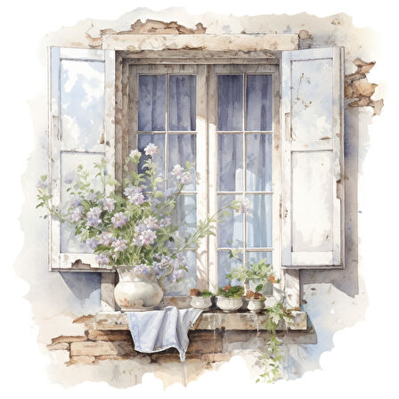Açık Pencere ve Beyaz Çiçekler Duvar Stickerı