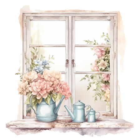 Çiçek Saksıları ve Suluklu Pencere Duvar Stickerı