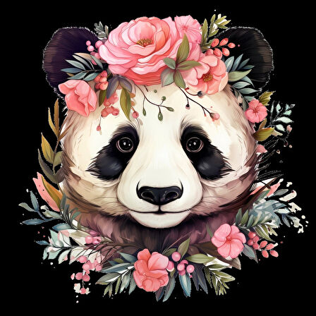 Pembe Gül Taçlı Panda Duvar Stickerı