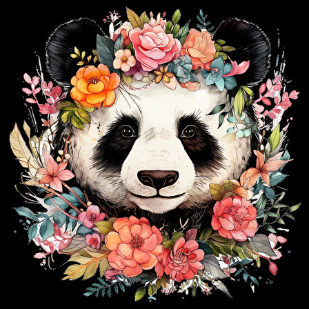 Çeşitli Çiçek Taçlı Panda Duvar Stickerı