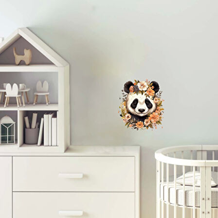 Turuncu Tonlarında Çiçek Taçlı Panda Duvar Stickerı