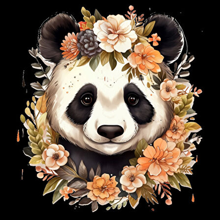 Turuncu Tonlarında Çiçek Taçlı Panda Duvar Stickerı
