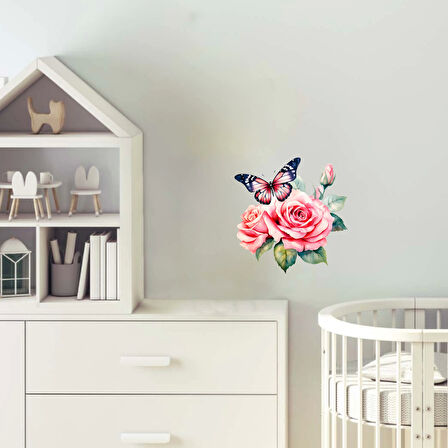 Çiçekli İki Kelebek Duvar Stickerı