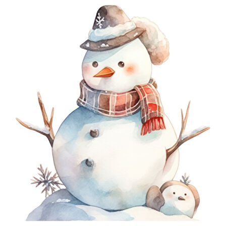 Şapkalı ve Kolları Dallı Karlı Adam Duvar Stickerı