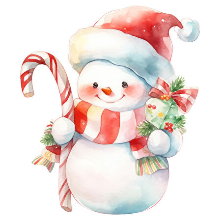 Baston Şekerli ve Hediyeli Karlı Adam Duvar Stickerı