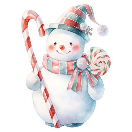 Baston Şekerli Karlı Adam Duvar Stickerı