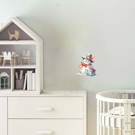 Şapkalı ve Hediyeli Karlı Adam Duvar Stickerı