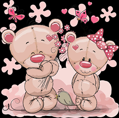 Çiçek Tutan Ayıcıklar Duvar Stickerı