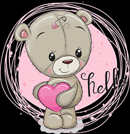 Kalpli "Hello" Ayıcık Duvar Stickerı