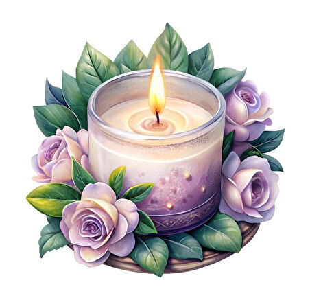 Pembe Güllü ve Yapraklı Mum Duvar Stickerı