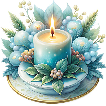 Mavi Yemişli Mum Duvar Stickerı