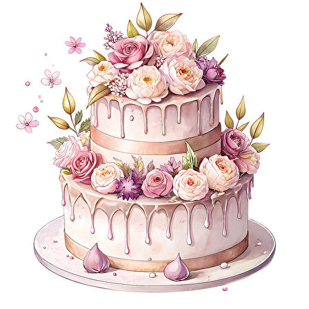 Pembe Güllü İki Katlı Pasta Duvar Stickerı