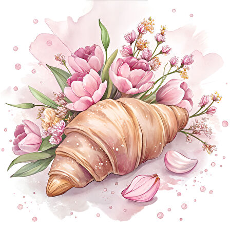 Pembe Lale Buketli Kruvasan