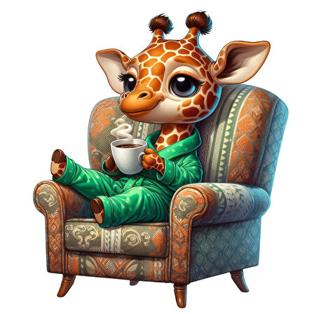 Koltukta Oturan Pijamalı Sevimli Zürafa (Buharlı Kupa ile)