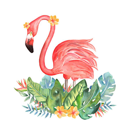 Tropikal Yapraklı Flamingo