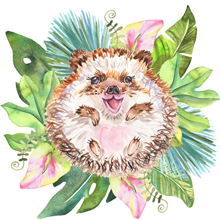 Tropikal Yapraklar Arasında Mutlu Kirpi