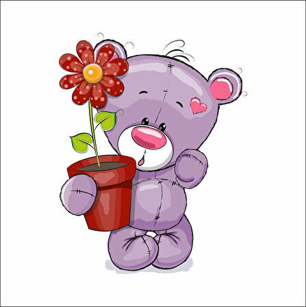 Kırmızı Çiçekli Ayıcık Sticker
