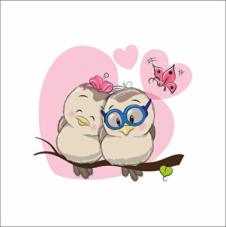 Sevimli Baykuşlar ve Kelebek Sticker