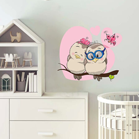 Sevimli Baykuşlar ve Kelebek Sticker