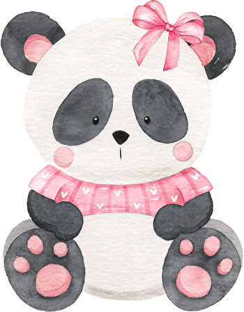 Fiyonklu Pembe Kazaklı Panda Duvar Stickerı