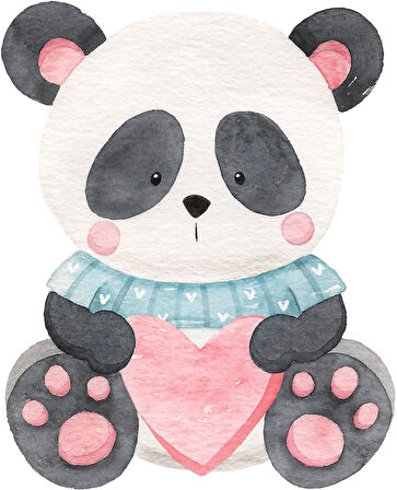 Kalp Tutan Mavi Kazaklı Panda Duvar Stickerı