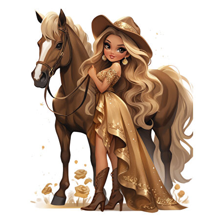 Kovboy Kız ve At Duvar Stickerı