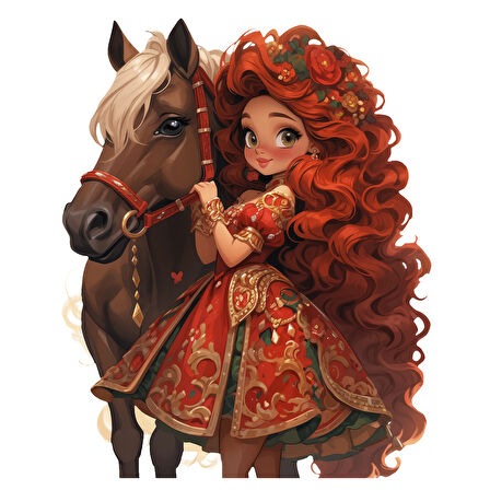 Çiçekli Saçlı Kırmızı Elbiseli Kovboy Kız Duvar Stickerı