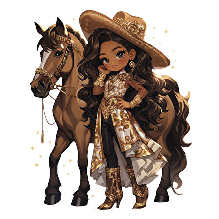 Uzun Beyaz ve Altın Ceketli Kovboy Kız Duvar Stickerı