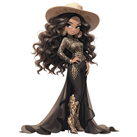 Uzun Kuyruklu Altın İşlemeli Takımlı Kovboy Kız Duvar Stickerı