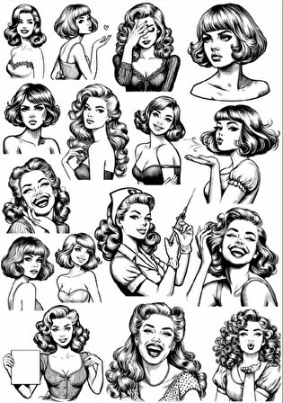 Siyah Beyaz Kız Sticker Set
