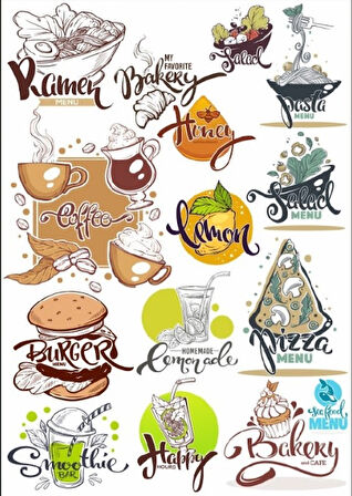 Yemek Yazı Tipi Sticker Set