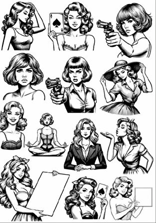 Siyah Beyaz Kız Sticker Set