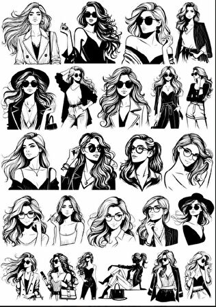 Sİyah Beyaz Kız Sticker Set