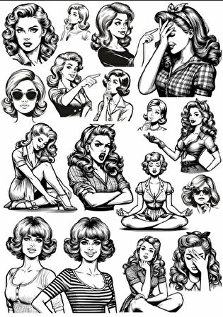 Siyah Beyaz Kadın Sticker Set