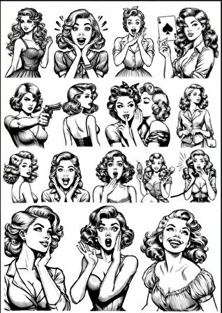 Siyah Beyaz Kadın Sticker Set
