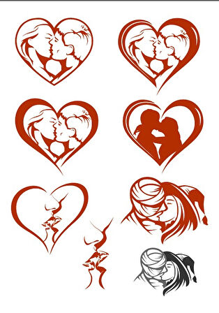 Kalp Öpüşen Çift Sticker Set