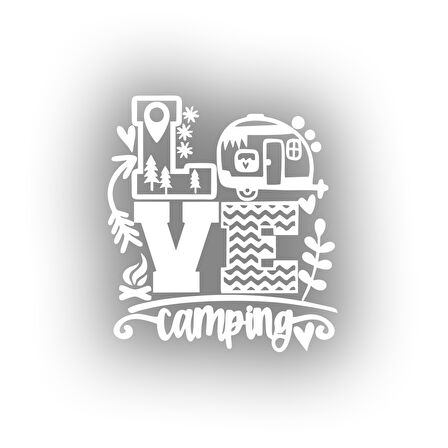 Love Kamp Karavan Sticker 17x17 Cm Beyaz